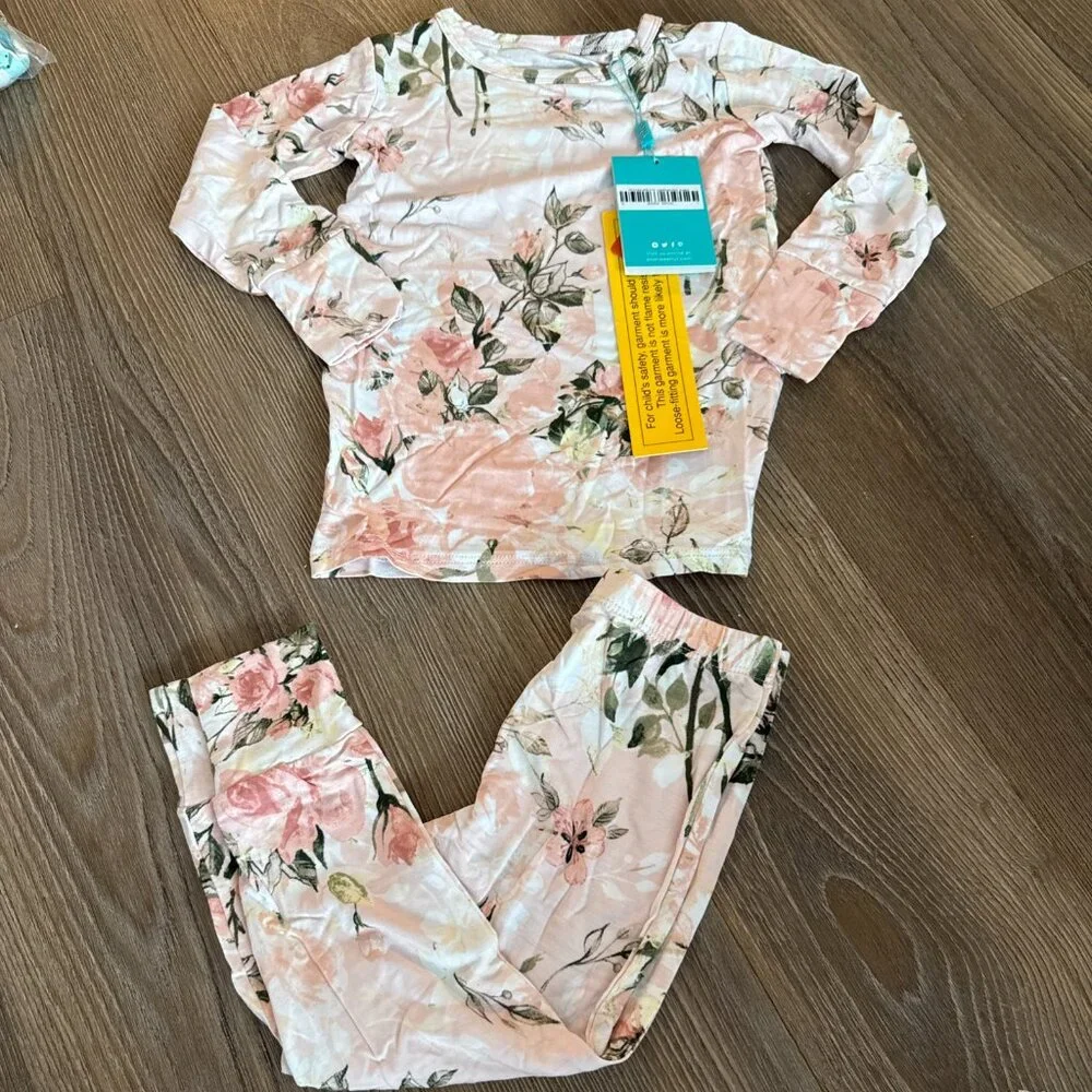 NWT Posh Peanut Vintage Rose Print 2 Piece Long Sleeves Pajamas Set 3T
